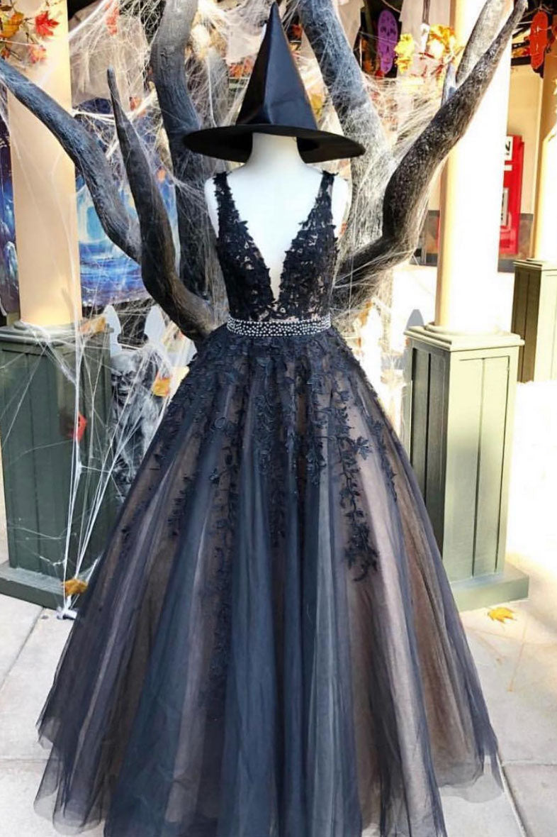 black and blue prom dress